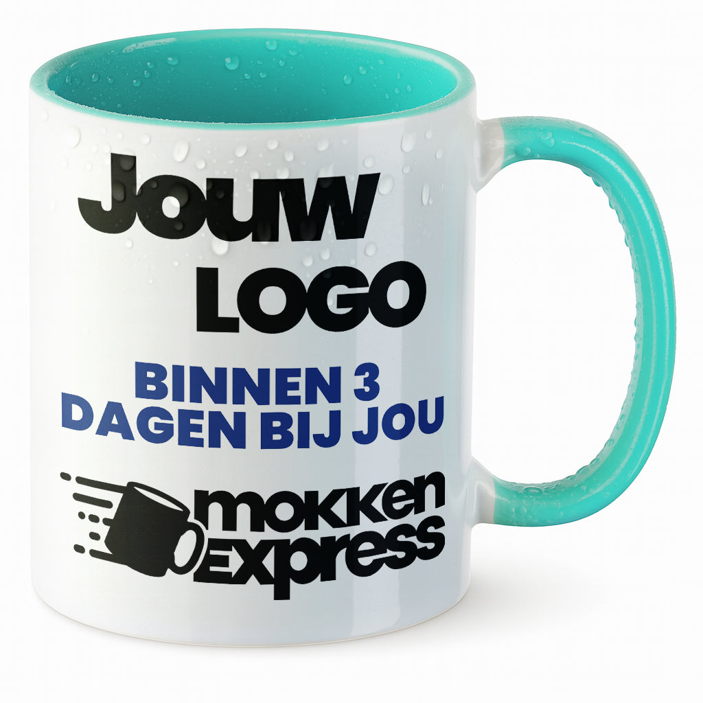 #Farbe_Mint
Mintgroene keramische mok met logo bedrukt. Laat nu uw mok met bedrijfslogo bedrukken