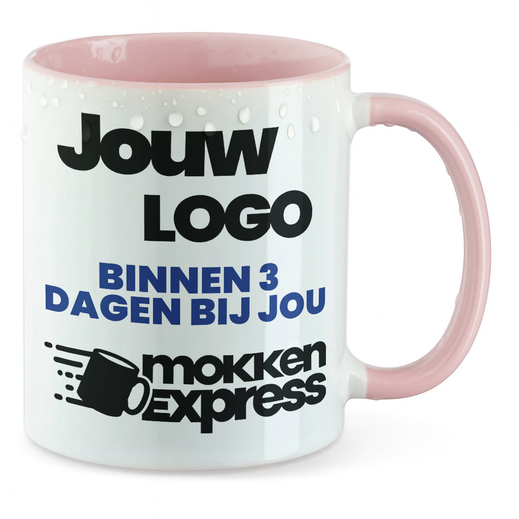 #Farbe_Roze
Roze keramische mok met logo bedrukt. Laat nu uw mok met bedrijfslogo bedrukken.