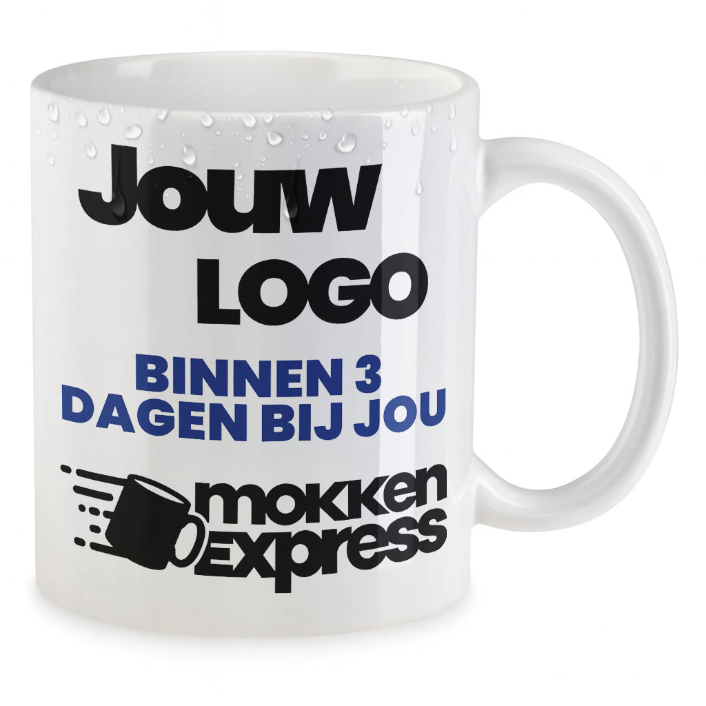 #Farbe_Wit
Witte keramische mok met logo bedrukt. Laat nu uw mok met bedrijfslogo bedrukken.