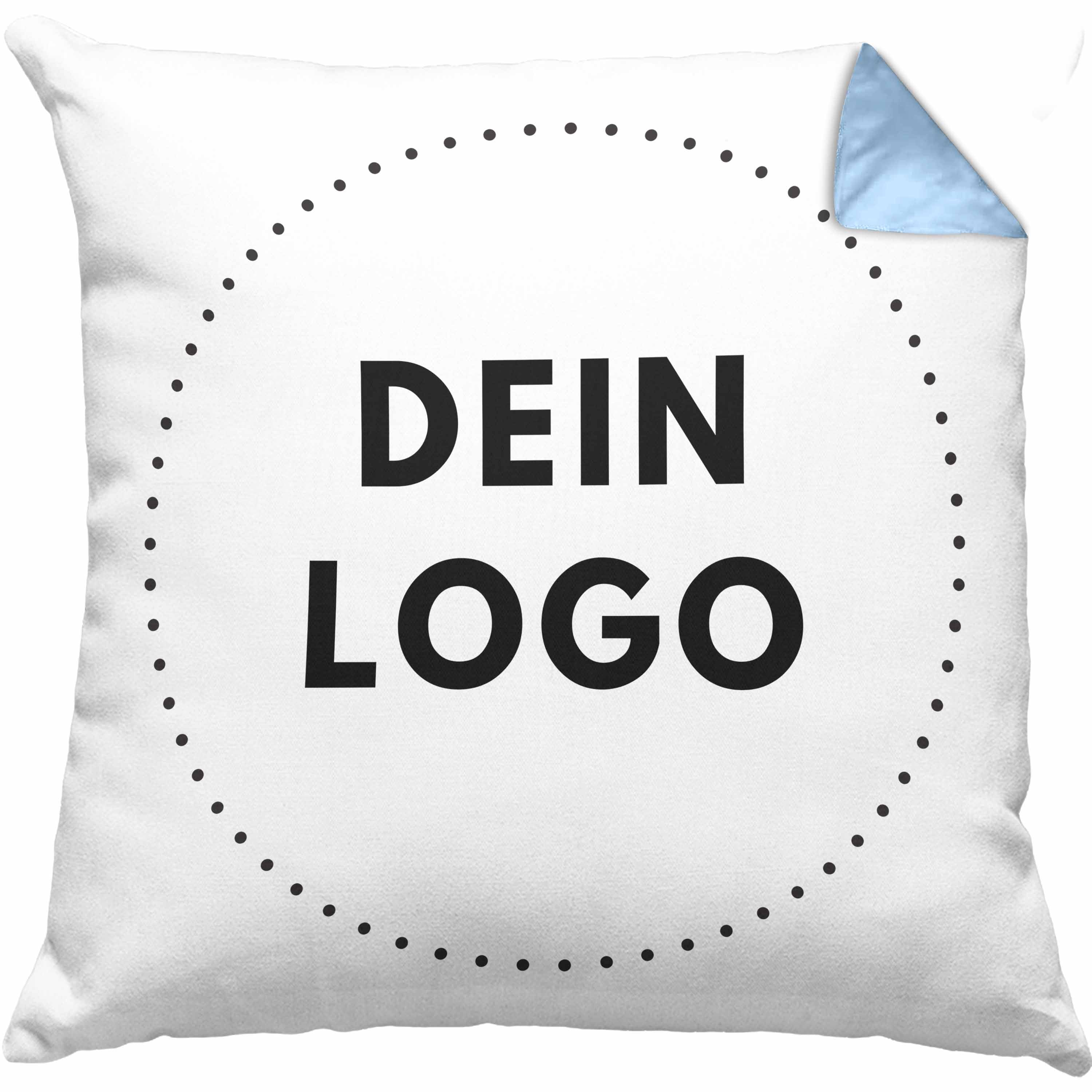 #Farbe_Blau
blaues kissen mit logo schnelle und günstig bedruckt mit ihrem firmenlogo